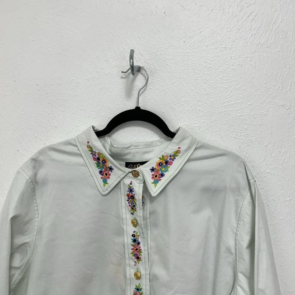 Bob Mackie Shimmery‎ Embroidered Kids Maypole Flowers White Shirt / Coat Wm's 1X